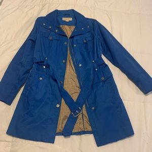 Michael Kors royal blue trench coat with gold zipper and buttons - size S